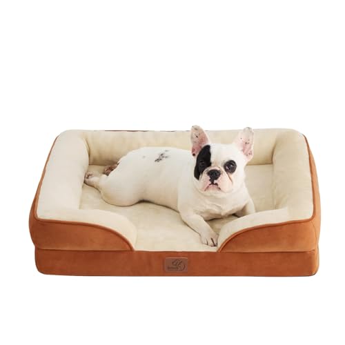 Image of Bedsure Orthopedic Dog Bed Medium Size Dogs - Washable Medium Dog Cat Bed Waterproof, Comfort Pet Couch Sofa with Washable Removable Cover, Pets Bed with Nonskid Bottom, Ember Clay, 28 inch