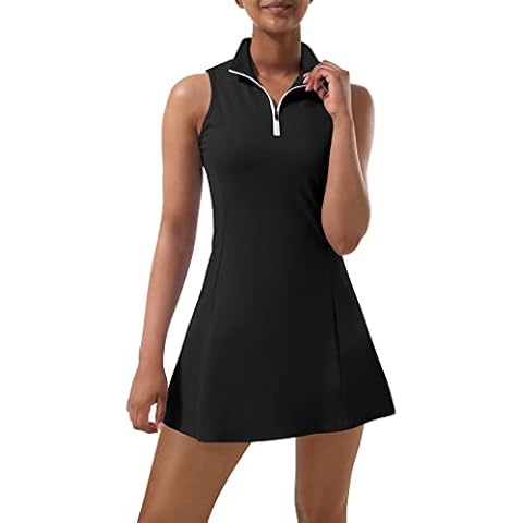 Tennis Dress for Women, Tennis Golf Dresses with Built in Shorts and Pockets for Sleeveless Workout Athletic Dresses Black Cover