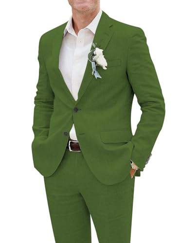 Mens Suit Slim Fit,2 Piece Suits for Men Linen Wedding Jacket Blazer and Pants for Beach Wedding