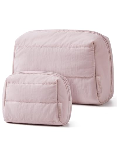 Image of BAGSMART Puffy Padded Travel Makeup Bag Duo Large & Small for Women, Pink