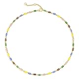 Fettero Cute Choker Necklace for Women Colorful Beaded Choker Necklace Delicate Fashion Gold Plated Dainty Simple Necklace for Women Jewelry Gifts -Colorful Bead