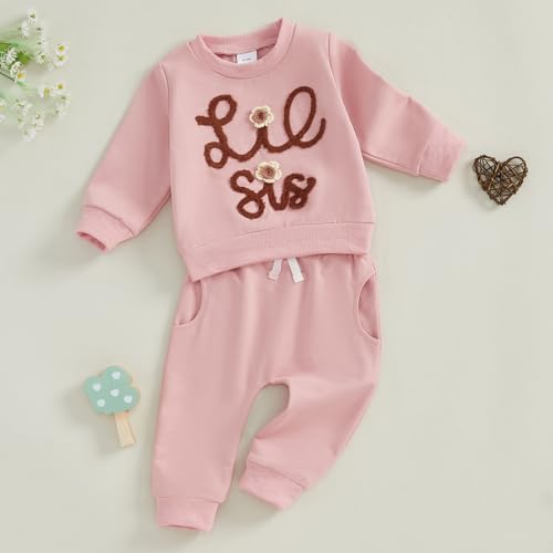 Toddler Infant Baby Girl Fall Winter Clothes Big Sister Little Sister Matching Outfits Sweatshirt Pants Set3