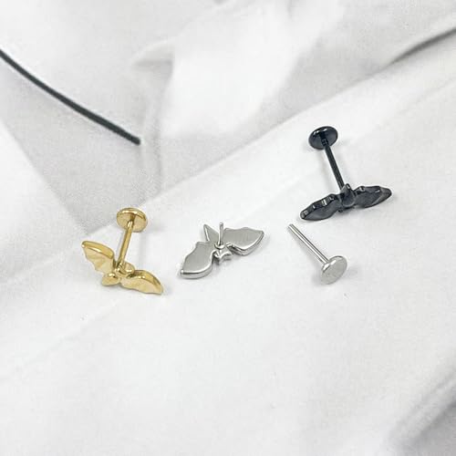 2Pcs 20G Stainless Steel Bat Lip Rings Labret Studs Conch Helix Tragus Cartilage Stud Earrings Threadless Push In Monroe Medusa Piercing Jewelry for Halloween4