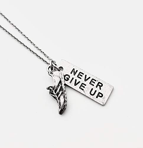 Pewter RUN and NEVER GIVE UP Necklace - Pewter Running Shoe Charm with Pewter Pendant 18 inch Stainless Steel Cable Chain - All Pewter2