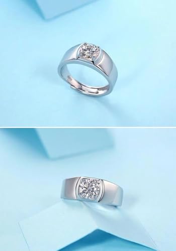 Moissanite S925 Solitaire Men's Engagement Ring, 1ct 2ct 3ct D Color VVS Clarity Round Brilliant Cut Lab Created Diamond Classic 4 Prong 925 Sterling Silver 18K Platinum Plated Promise Wedding Anniversary Band Size Adjustable with Certificate and Gift Box2