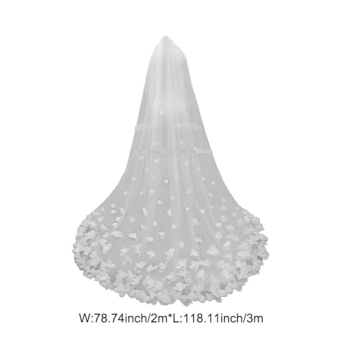 Voiles de mariée blancs cathédrale ornés de pétales et de fleurs 3D poétiques - 8