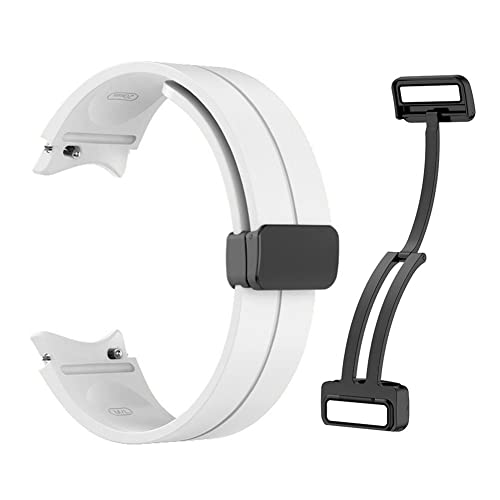 Image of Prolet Soft Silicone Strap with Folding Magnetic Lock Compatible with Samsung Galaxy Watch 4, 40mm /42mm /44mm,Watch 5, 40mm /44mm Watch 5 pro,45mm, Watch 6, 40mm /43mm /44mm - White