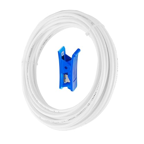HUAZIZ 10 Metros Tubo de Agua Blanco 1/4' (6.3 mm), Kit de Tubería de Suministro de Agua para Sistemas de Ósmosis Inversa, Tubo de Suministro de Agua para Nevera+1 pieza Cortatubos
