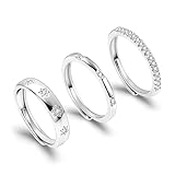 ALEXCRAFT Rings Women Adjustable Stainless Steel Silver Rings For Womens Ring Sets 3 Pcs Stacking Multi Pack With Cz Zircon Stones