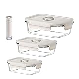 Y K YUKO 融光 真空保存容器 耐熱ガラス 630ML+1040ML+1480ML(プレミアムモデル)+手動ポンプセット - 食品保存、鮮度長持ち 漏れ防止 食品真空保管ボックス 電子レンジ・冷蔵・冷凍OK、食洗機対応、におい移り防止、気密 衛生的、お手入れ簡単、作り置き保存、長持ち、ガラス容器