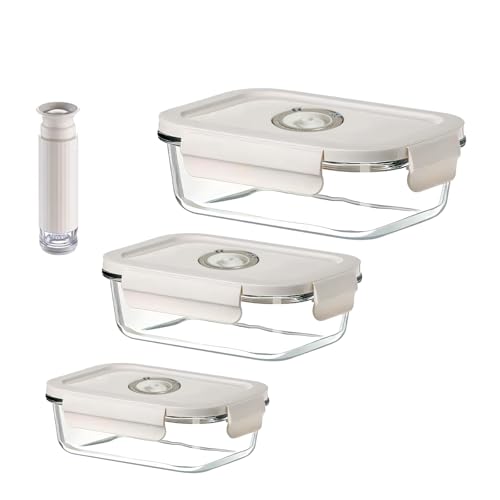 Y K YUKO 融光 真空保存容器 耐熱ガラス 630ML+1040ML+1480ML(プレミアムモデル)+手動ポンプセット - 食品保存、鮮度長持ち 漏れ防止 食品真空保管ボックス 電子レンジ・冷蔵・冷凍OK、食洗機対応、におい移り防止、気密 衛生的、