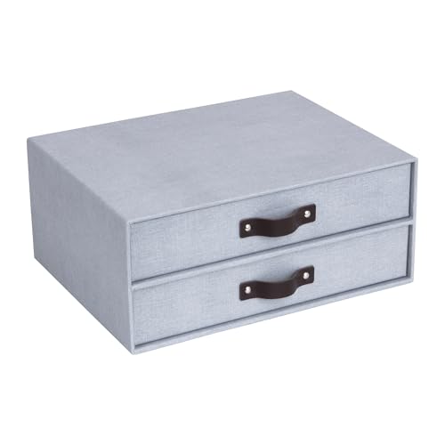 BIGSO BIRGER Schubladenbox – Aufbewahrungsbox mit 2 Schubladen – Schreibtisch Ablage für Dokumente & Bürobedarf – Ablagesystem aus recycelter Faserplatte und Papier – hellgrau