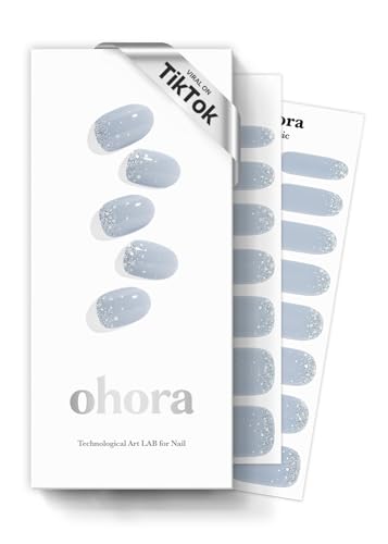 Image of ohora Semi Cured Gel Nail Strips (N Felice) - Blue, Glitter, Works with Any UV /LED Lamps, Salon-Quality, Long Lasting, Easy to Apply & Remove - Includes 2 Prep Pads, Nail File & Wooden Stick