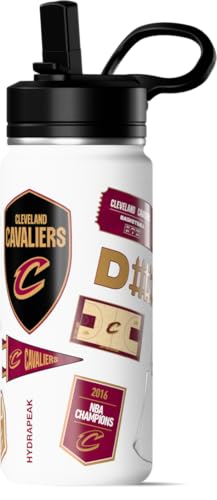 Image of Hydrapeak NBA Officially Licensed Cleveland Cavaliers 20oz Insulated Water Bottle with Straw Lid & Carry Handle, Leak-Proof Stainless-Steel Game Experience Sports Bottle for Kids, School, Camp