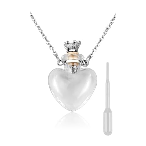 DS. DISTINCTIVE STYLE Vial Necklace Heart Shaped Perfume Bottle Pendant Blood Vial Necklace for Liquid Memorial Jewelry for Ashes Glass Keepsake Urn Necklace for Women Cover
