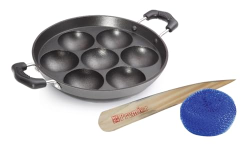 Premier Non-Stick 7 Cavity Paniyaram Pan | for Kuzhi Paniyaram, Appe, Paddu & Gunta Ponganalu | Induction Base