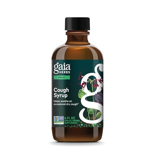 Gaia Herbs Cough Syrup - Helps Soothe an Occasional Dry Cough* - with Honey Pelargonium Ivy Leaf Black Elderberry & More - 4 Fl Oz (24 Servings)