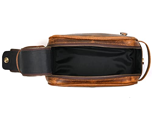 10" Premium Leather Toiletry Travel Pouch With Waterproof Lining | King-Size Handcrafted Vintage Dopp kit By Aaron Leather Goods, Copper, 10.5 x 5.5 x 5.5 Inch, Vintage