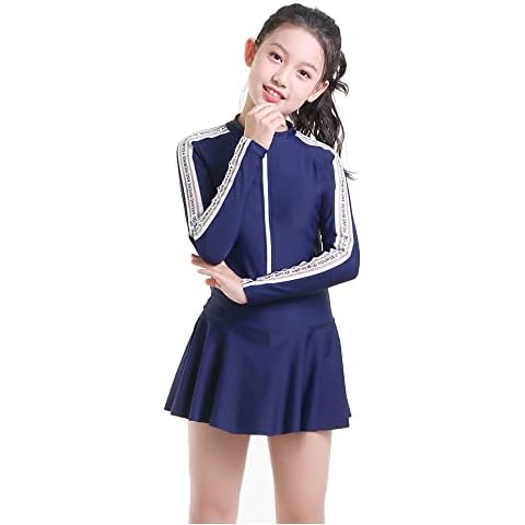 Vivobiniya Big Girl one Piece Swimsuits Teen Long Sleeve Swimwear upf50+ (L170cm(67in), blue1) Cover