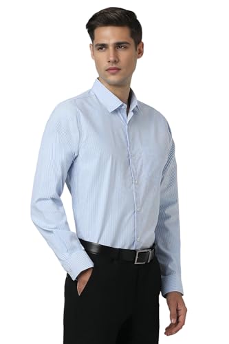 Peter England Men's Slim Fit Full Sleeve Pin-Striped Formal Shirt | Cotton-Rich | Wonder Fabric | Pin Point Oxford