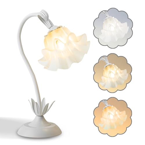Image of AQDZCNF Flower Table Lamp,LED Reading Light Bedside Vintage Flower Night Light,3 Colors Modes Kawaii Bedside Lamps Decor,Living Room Bedroom Room Lighting Table Lamps Home Decoration (White)