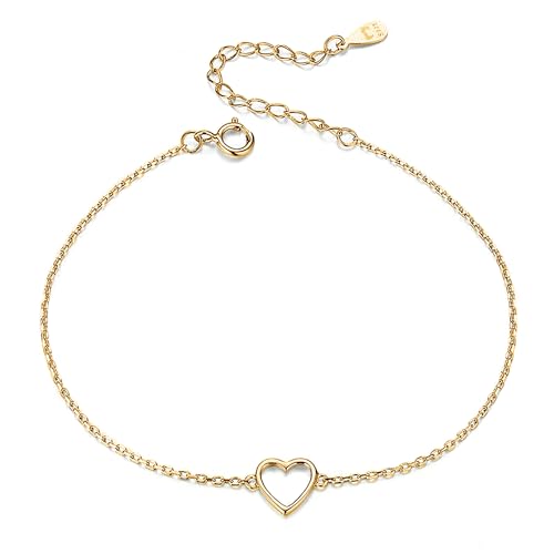 MARLION JEWELS Pulsera de mujer original con un delicado corazón. Pulsera de plata para mujer, niña ideal para regalo del día de la madre, cumpleaños, aniversario. Joyería mujeres. (Baño en Oro)