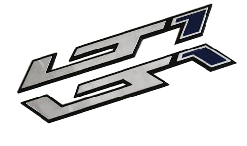 Image of Pair New LT1 Emblems 3D Badge Left and Right Engine Hood Badge Decal Replacement for Corvette C4 C7 ZR1 (Silver Blue)