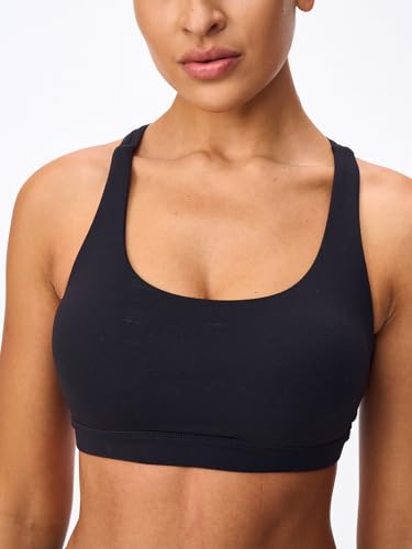 Image of Women's Strappy Sports Bras Light Compression Crop Criss Cross Back Padded Workout Yoga Bra Supportive U Neckline