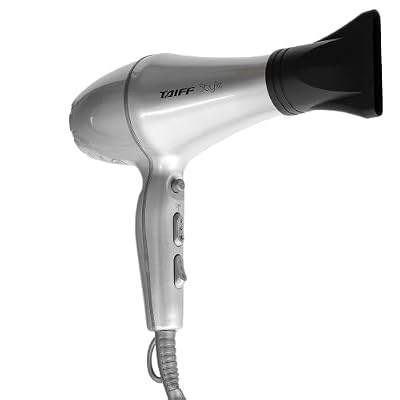 Taiff Style IonSense Professional Hair Dryer | 1875W Ionic Ceramic Blow Dryer with Diffuser | Lightweight Travel Friendly | Dual Voltage - Fast Drying | Silver