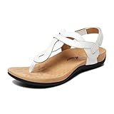 Athlefit Women's Arch Support Orthopedic Sandals Summer Comfortable White Thong Flip Flop Flat Sandals Size 9