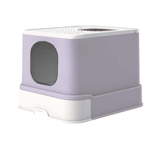 キャットリターボックス 本体 大容量 大型 砂はね防止 お掃除簡単 消臭 抗菌 組立簡単 引き出し付き おしゃれで人気です (パープル)