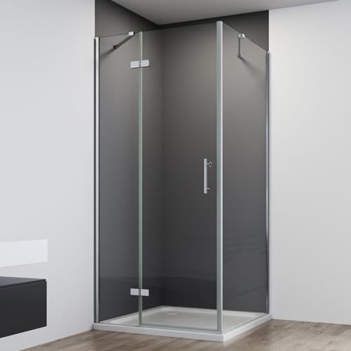 IMPTS Duschkabine 90X70cm Eckeinstieg mit Diagonalen Sicherheitsstange, Falttür mit Seitenwand Faltbar KlappbarDuschabtrennung 6mm ESG Glas Höhe 195 cm, OHNE Duschwanne und Ablaufgarnitur