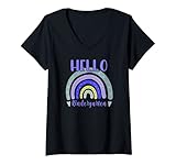donna hello kindergarten - insegnante back to school retro boho rainbow maglietta con collo a v