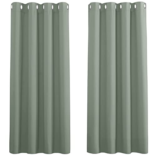 PONY DANCE Sage Green Blackout Curtains Eyelet Short Window Curtains 54 Inch Drop for Room Darkening Window Curtains for Bedroom, Living Room, Boys Bedroom, 1 Pair, W46 X L54, Sage Green