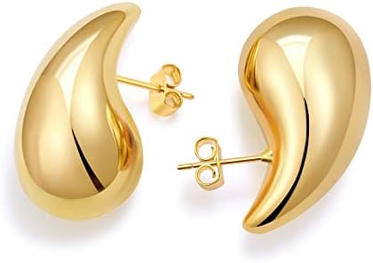 JALZEMPL Chunky Gold Hoop Earrings For Women Tear Drop Earrings Statement Trendy Big Thick Lightweight Waterdrop with 18K Gold Plated, Girls Gift Designer Dupes Jewelry (1pair gold)