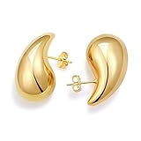 JALZEMPL Chunky Gold Hoop Earrings For Women Tear Drop Earrings Statement Trendy Big Thick Lightweig
