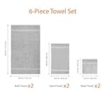 Amazon Basics 6 Piece Oversized Fade resistant Towel set, 100% Cotton towels for bathroom, soft and absorbent, 2 Bath Towels, 2 Hand Towels and 2 Washcloths bathroom towel set, Gray - Image 3