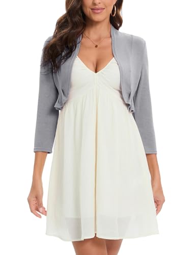 Hobrounn Bolero Damen Festlich 3/4 Ärmel Elegant Strickjacke Kurz Cardigan Bolerojacke Open Front...