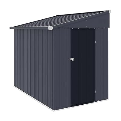 Yardenaler 4x6 FT Metal Outdoor Lean to Storage Shed, Garden Tool Shed Kit with Door & Lock, Waterproof Patio Utility Tool Shed for Backyard and Garden, Gray