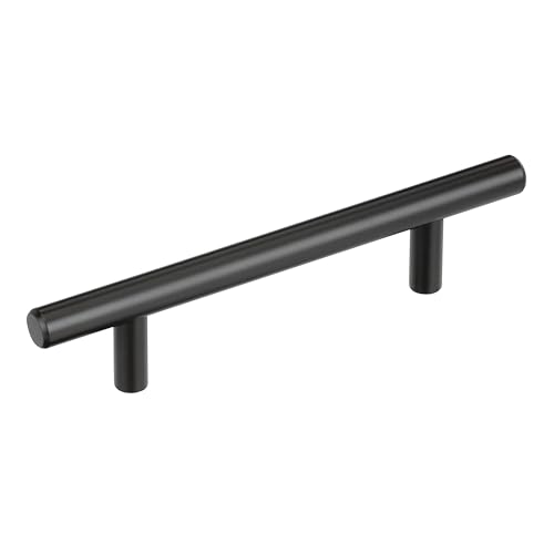 Image of Amerock 3-3 /4 inch Bar Pulls Matte Black Drawer Pull | 3-3 /4 inch (96mm) Center-to-Center Mounting Distance and 6-1 /8 inches Overall Length, Durable Carbon Steel Cabinet Hardware