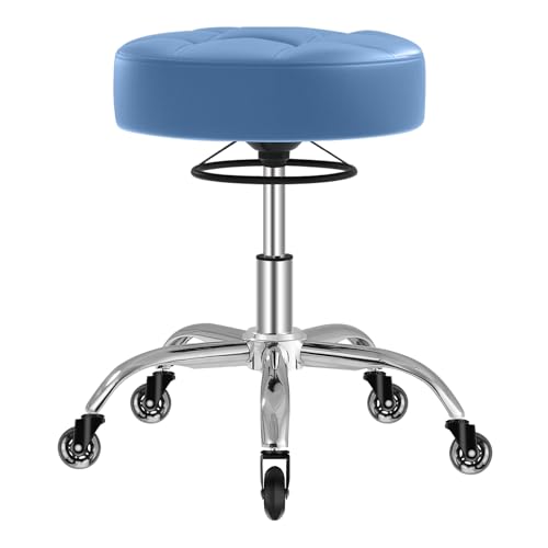 Image of Rolling Stool Heavy Duty 400lb: Super Soft Seat Cushion,360 Swive,Height Adjustability,No Squeaky Noises,No Tip Over,New Upgraded Stool Salon Stool Chair, Tattoo Facial Massage Spa Medical (Blue)
