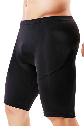 Mizok Mens Yoga Tight Shorts Quick Dry Seamless Training Gym Workout Jogger Shorts Swim Jammers Swimsuit (Black, Us L/Tag Xl Size Fit Waist 31-35 Inch) #TOP1