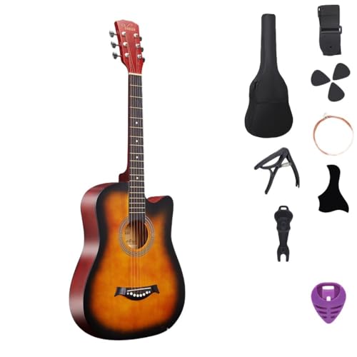 Farigrut アコースティック 者 38インチ 入門練習 学生 子供 大人用 初級 セット 者入門用 アコギ クラシック 弦 チューナー スタンド・ソフトケース・簡易教則 セット 民族音楽練習用楽器 (ブラウン)