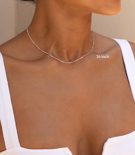 FUNEIA 925 Sterling Silver Necklace for Women Trendy Dainty Real Silver Chain Necklace Simple Thin Box Chain Beaded Chain Snake Chain Herringbone Necklaces Jewelry 14/16/18 Inch4