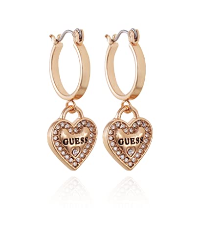 GUESS Goldtone Logo Heart Dangle Charm Hoop Earrings, One Size, Metal, No Gemstone