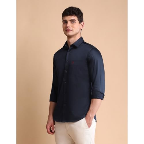 Image of U.S.Polo Association Men's Solid Tailored Fit Satin Shirt