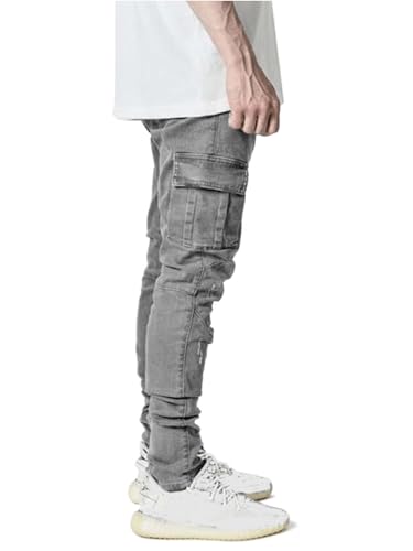 Men's Slim Fit Hip Hop Jeans Straight Leg Side Pocket Pencil Denim Pants for Men Stretch Skinny Cargo Jeans3