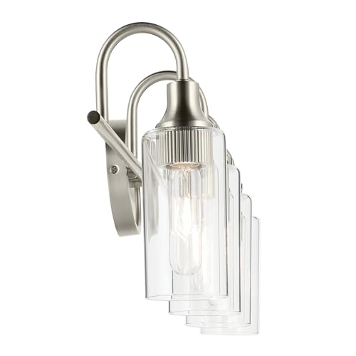 Image of Kichler Kavi 4-Light Bathroom Vanity Light, Brushed Nickel | Damp-rated vanity light with clear glass for bathroom mirrors (31.5 inch x 10 inch), 55212NI