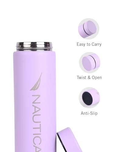 Image of NAUTICA Premium Leak-Proof Insulated Water Bottle - 1pc (Stern)| 500ml | Stainless Steel Flask with 24 Hours Temperature Retention | Ideal for Travel, Gym, Office Use Titanium Solid-Lightviolet