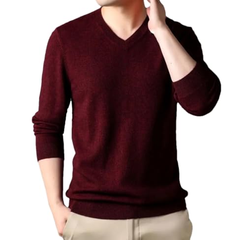 Men Solid V-Neck Long Sleeve Top Autumn Winter Wool Sweater